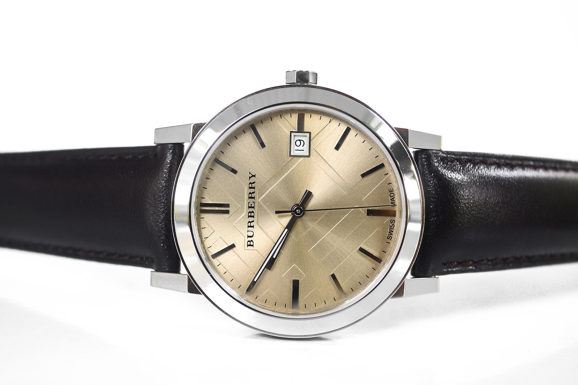 Burberry BU9011 Beige Dial Brown Leather Men's Watch