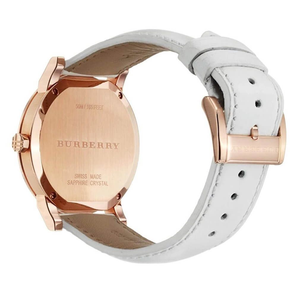 Burberry BU9012 Large Check White Leather Strap Women's Watch