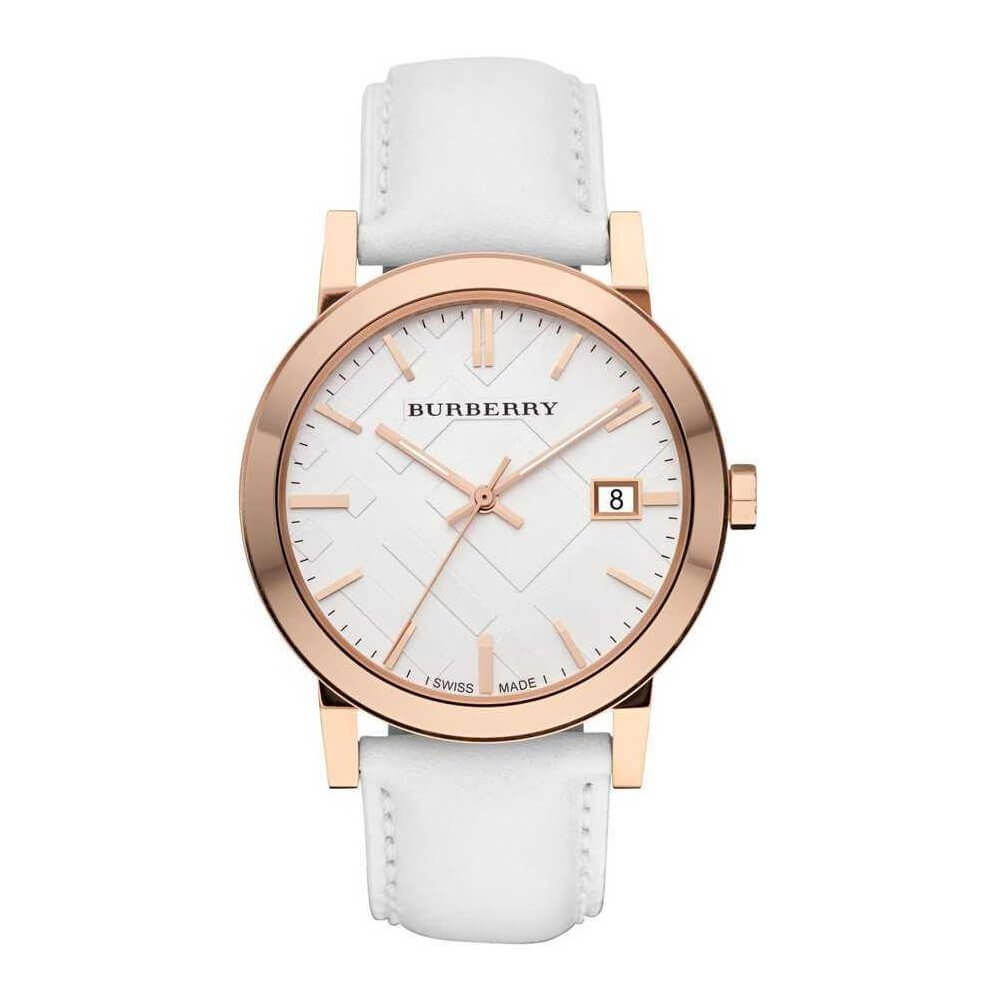 Burberry BU9012 Large Check White Leather Strap Women's Watch