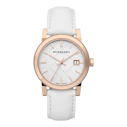 Authentic Burberry Women’s Silver Watch with logo leather band Burberry The City Silver Dial Black Leather Strap Watch for  main image 2