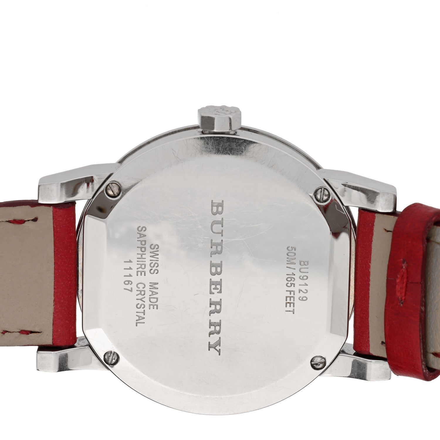 Burberry BU9129 White Silver Dial Red Leather Women's Watch