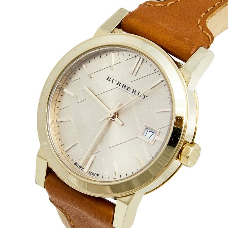Burberry BU9133 Tan Leather and Fabric Trim Women's Watch