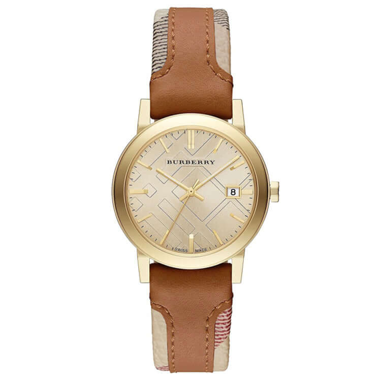 Burberry BU9133 Tan Leather and Fabric Trim Women's Watch