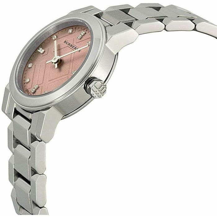 Burberry BU9231 The City Pink Diamonds Dial Silver Steel Strap