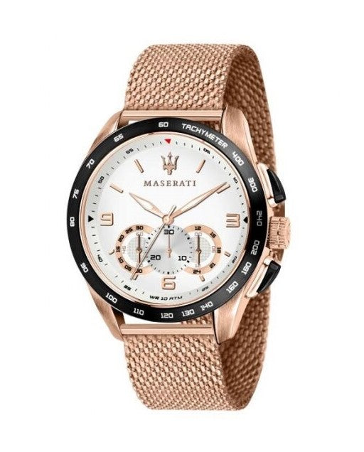 Maserati R8873612011 Traguardo  Rose Gold Mesh Strap White Dial Men's Watch