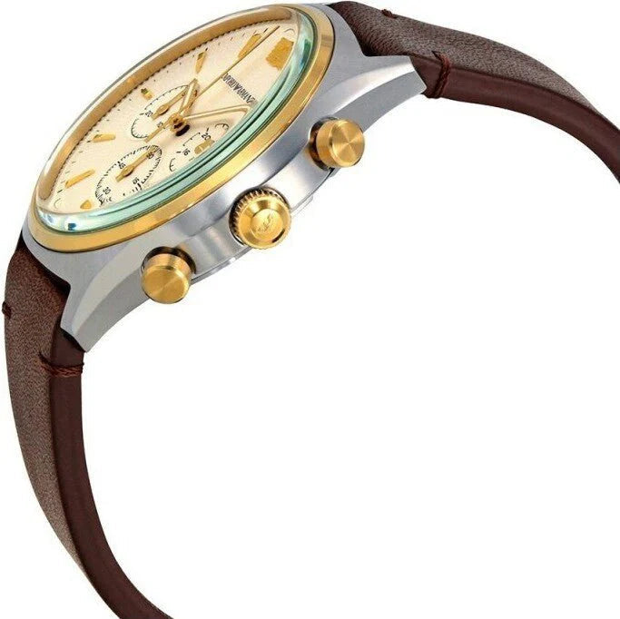Emporio Armani AR11033 White Dial Brown Leather Chronograph Men's Watch