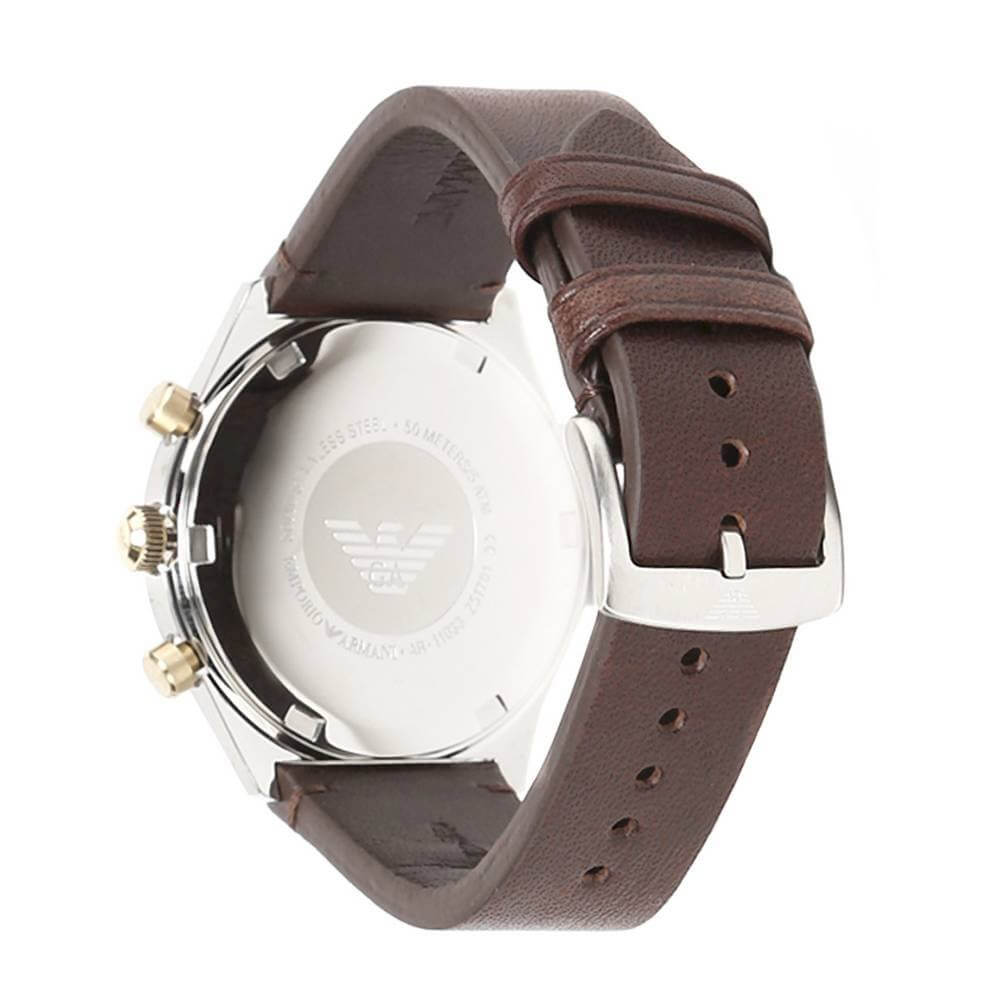 Emporio Armani AR11033 White Dial Brown Leather Chronograph Men's Watch
