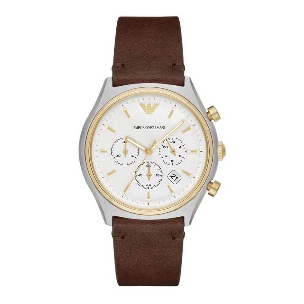 Emporio Armani AR11033 White Dial Brown Leather Chronograph Men's Watch