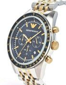 Emporio Armani AR8030 Tazio Chronograph Blue Dial Gold Silver Stainless Steel Strap Mens Watch
