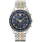 Emporio Armani AR8030 Tazio Chronograph Blue Dial Gold Silver Stainless Steel Strap Mens Watch