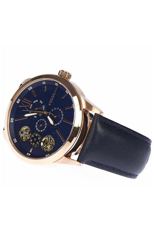 Fossil Corona Edition Quartz Watch Gold Tone Case Blue Dial Brown Leather Fossil Navy Blue Dial Navy Blue Leather Strap Mens Quartz  main image 3