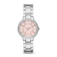 Fossil ES3504 Virginia Pink Dial Silver Steel Strap Women's Watch