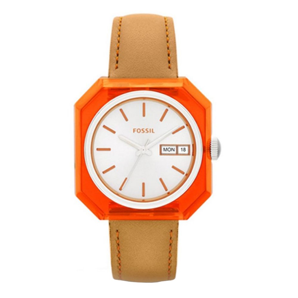 Fossil ES3537 Jam Tangan Wanita Leather Strap Orange Women's Watch