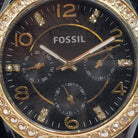 Fossil ES3696 Riley Black Crystal-Set Dial Black Leather Strap Women's Watch