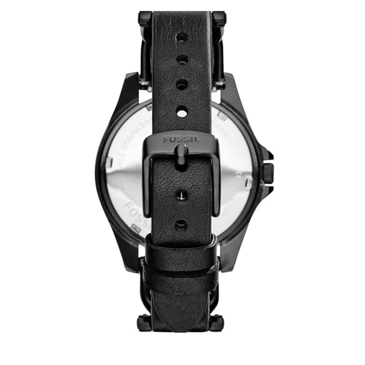Fossil ES3696 Riley Black Crystal-Set Dial Black Leather Strap Women's Watch