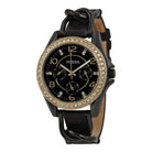 Fossil ES3696 Riley Black Crystal-Set Dial Black Leather Strap Women's Watch