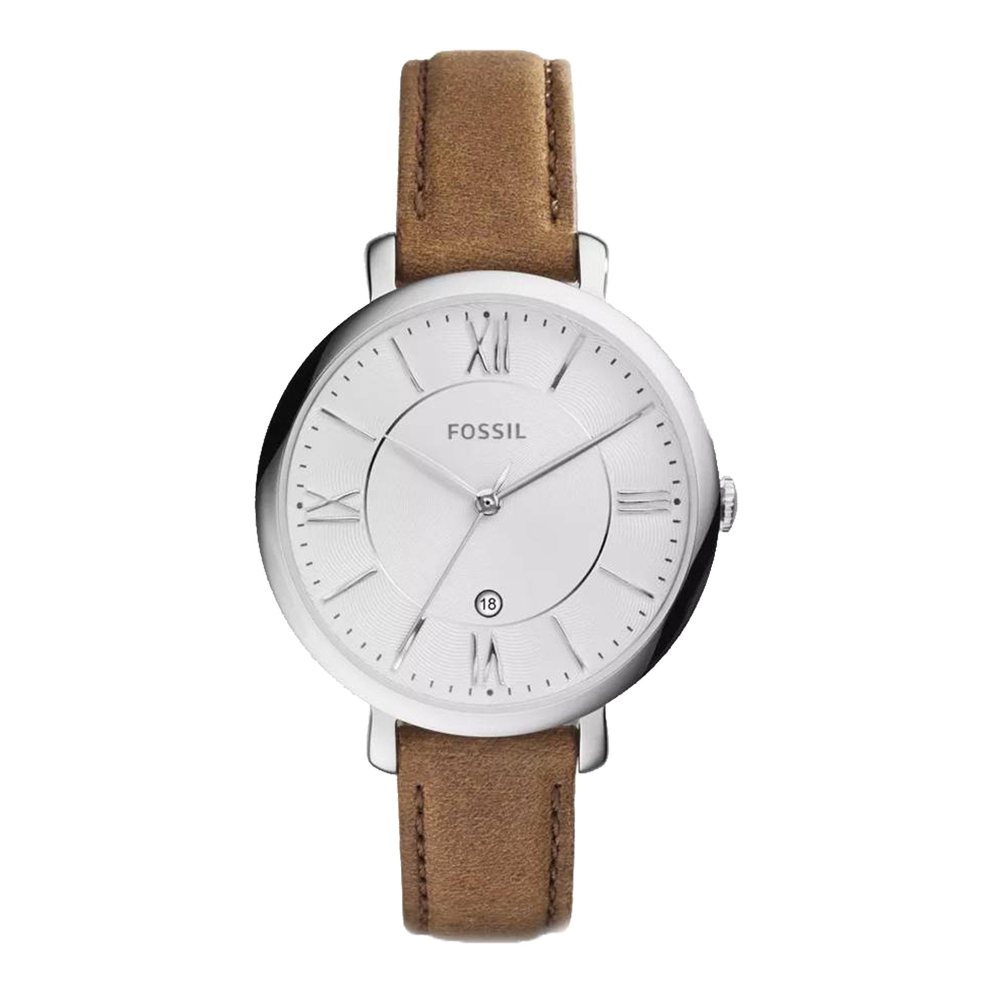 Fossil ES3708 Jacqueline Silver Dial Tan Leather Strap Women's Watch