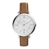 Fossil ES3708 Jacqueline Silver Dial Tan Leather Strap Women's Watch
