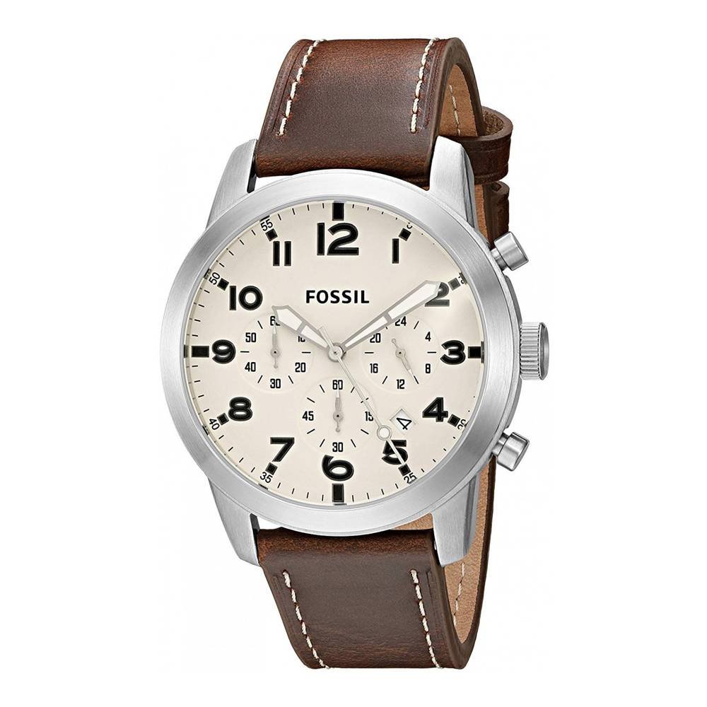 Fossil FS5146 Pilot 54 Chronograph Cream Dial Leather Men's Watch