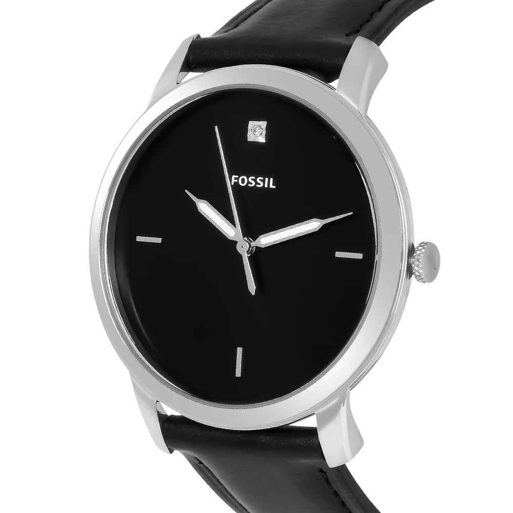 Fossil FS5497 The Minimalist Carbon Series Black Leather Men's Watch