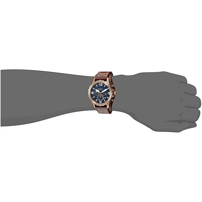 Fossil JR1505 Nate Chronograph Dial Brown Leather Strap Men's Watch