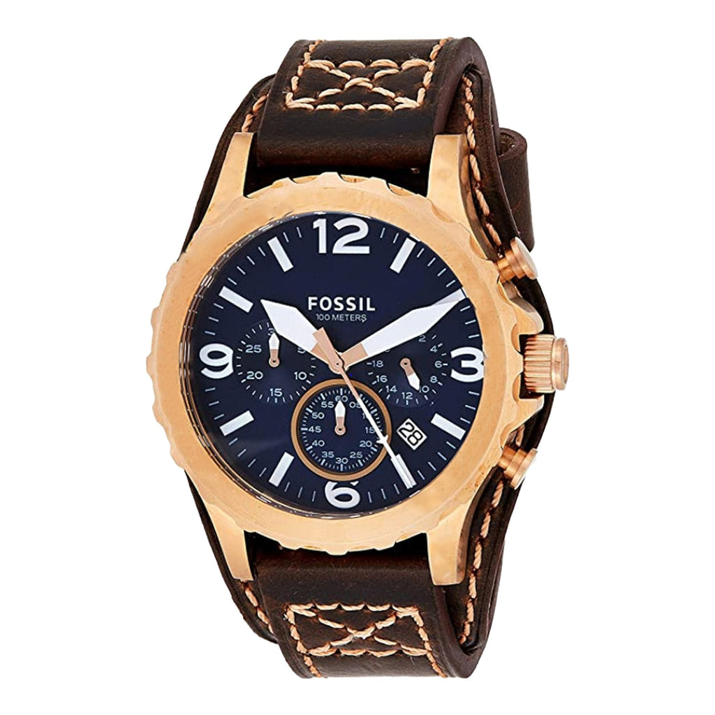 Fossil JR1505 Nate Chronograph Dial Brown Leather Strap Men's Watch
