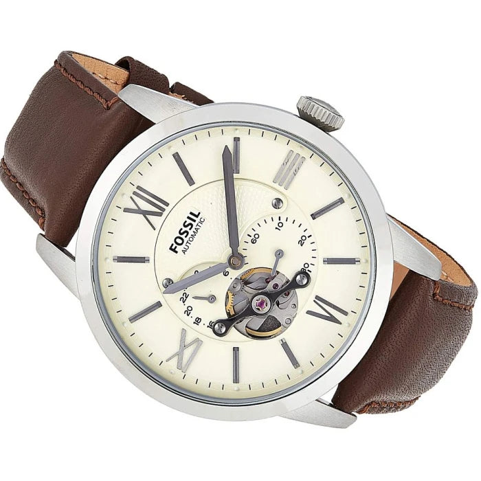 Fossil ME3064 Townsman Mechanical Cream Dial Leather Strap Men's Watch