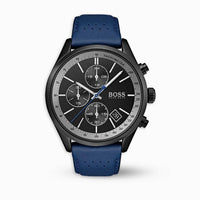 Hugo Boss 1513563 Grand Prix Chronograph Black Dial Blue Leather Strap Men's Watch