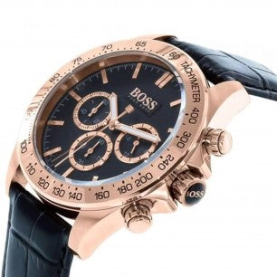 Hugo Boss 1513179 Ikon Rose Gold Black Leather Men's Watch