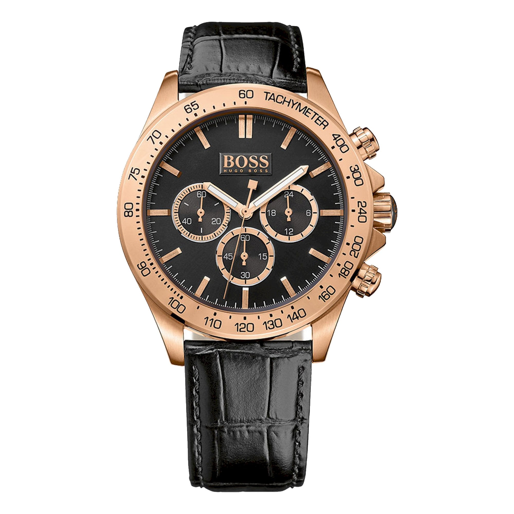 Hugo Boss 1513179 Ikon Rose Gold Black Leather Men's Watch