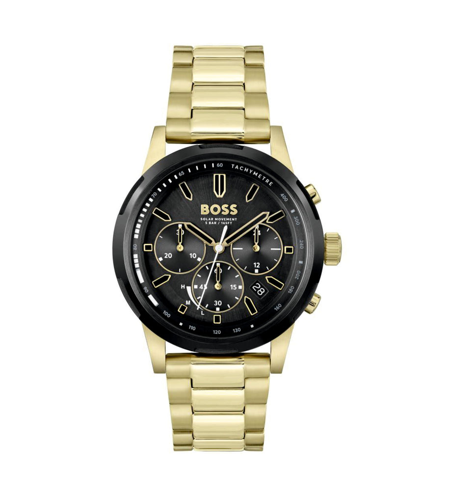 Hugo Boss 1514033 Solgrade Black Dial Gold Stainless Steel Bracelet Men's Watch