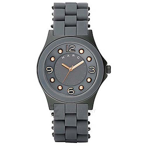 Marc Jacobs MBM2537 Pelly Gray Tone Rose Gold Grey Silicone Bracelet Women's Watch