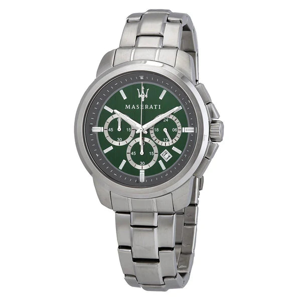 Maserati R8873621017 Successo Chronograph Green Dial Silver Steel Strap Men's Watch