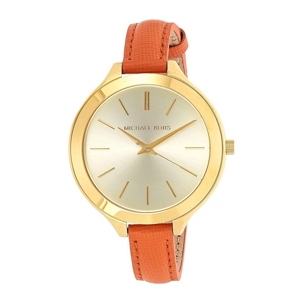 Michael Kors MK2275 Slim Runway Gold-tone Orange Leather Strap Women's Watch