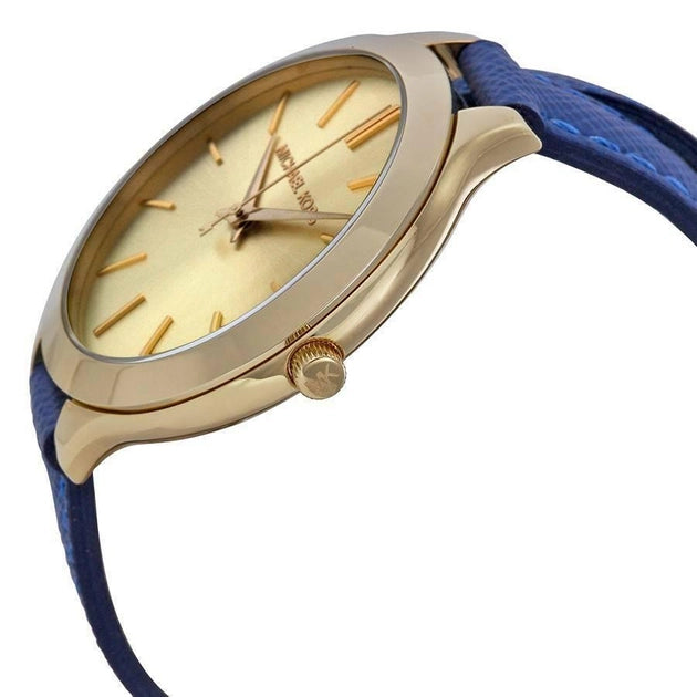 Michael Kors MK2286 Slim Runway Blue Leather Double Wrap Women's Watch