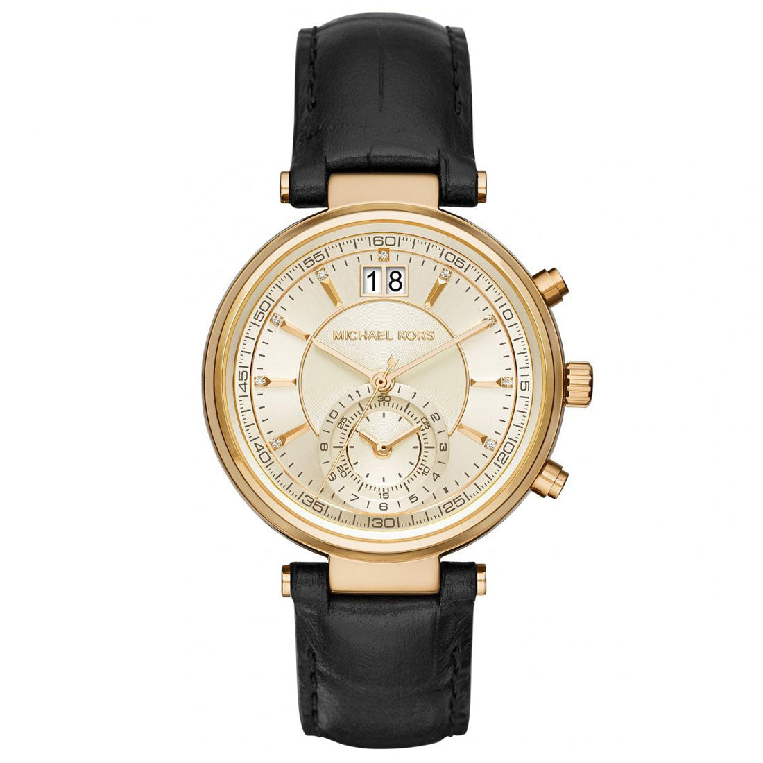 Michael Kors MK2433 Sawyer Beige Dial Black Leather Women's Watch