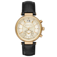 Michael Kors MK2433 Sawyer Beige Dial Black Leather Women's Watch