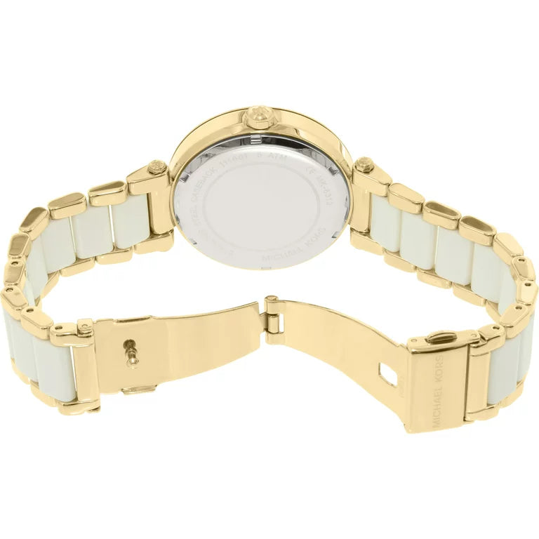 Michael Kors MK6313 Parker Gold-Tone and White Acetate Women's Watch