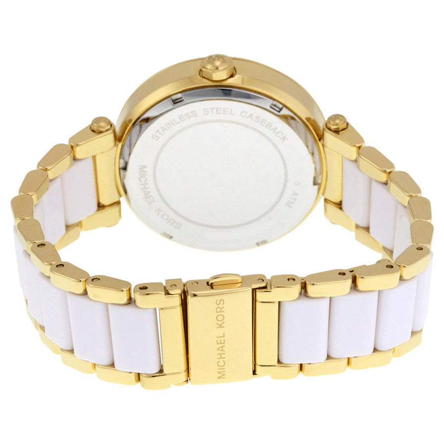 Michael Kors MK6313 Parker Gold-Tone and White Acetate Women's Watch