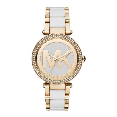 Michael Kors MK6313 Parker Gold-Tone and White Acetate Women's Watch