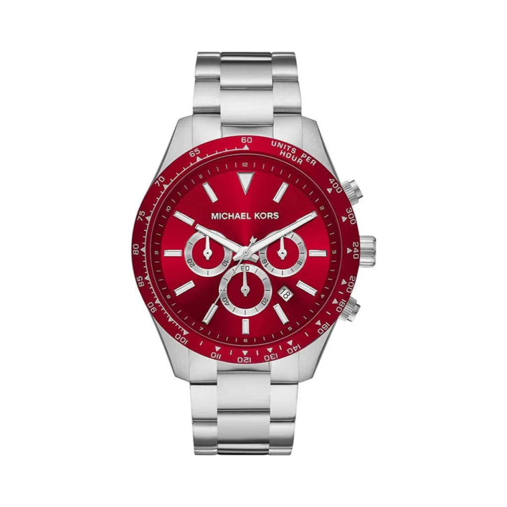 Michael Kors MK8822 Layton Chronograph Red Dial Silver Steel Men's