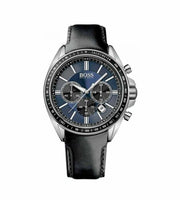 Hugo Boss 1513077 Driver Sport Chronograph Blue Dial Black Leather Strap Men's Watch