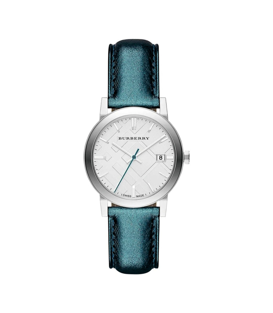 Reloj de mujer Burberry BU9120 The City con correa de cuero y esfera plateada