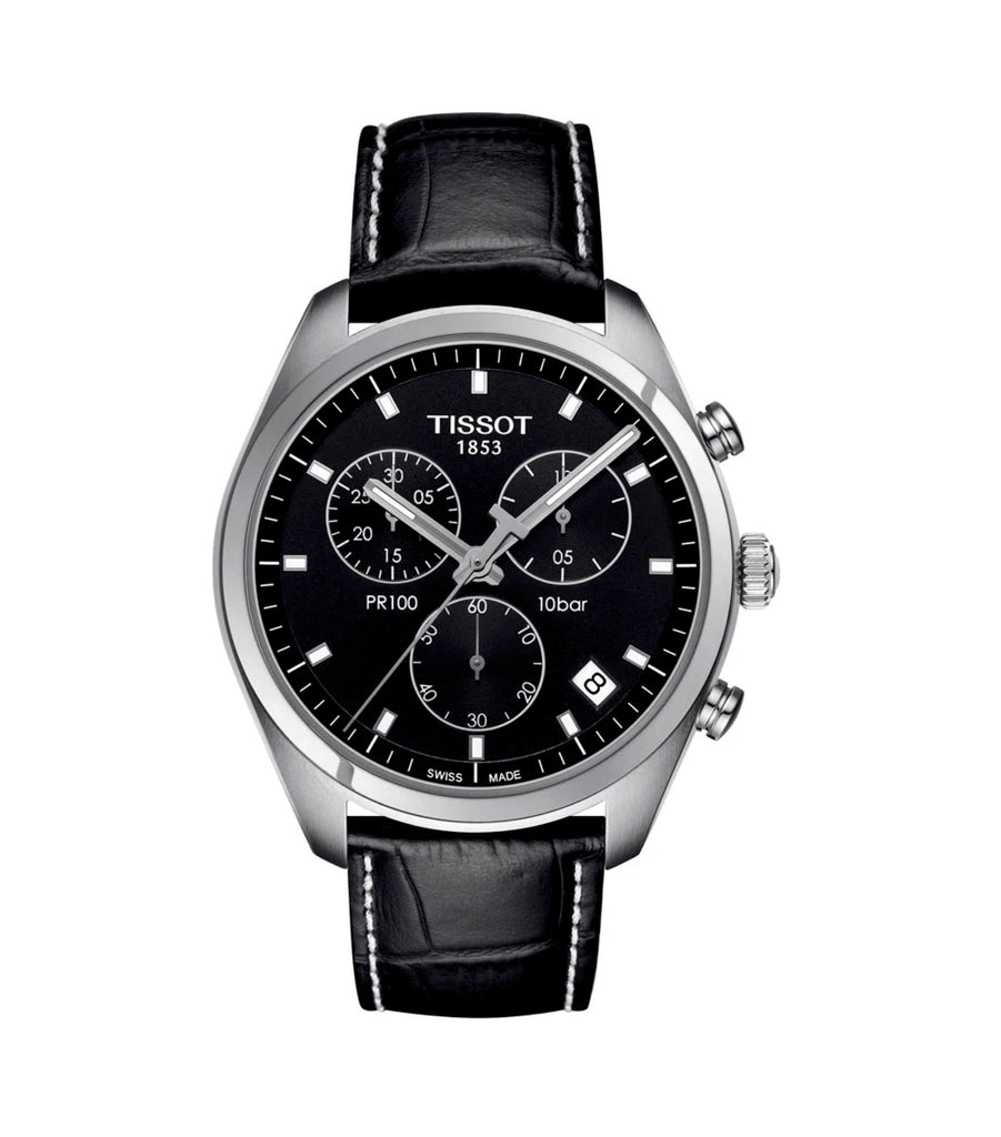 Tissot T101.417.16.051.00 PR 100 Chronograph Black Dial Leather Strap Men’s Watch