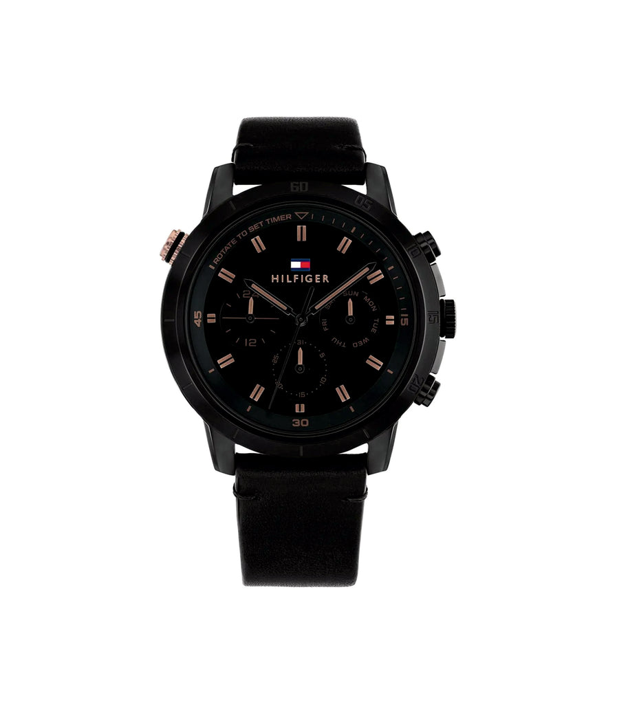Tommy Hilfiger 1792110 Black Dial Black Leather Men’s Watch