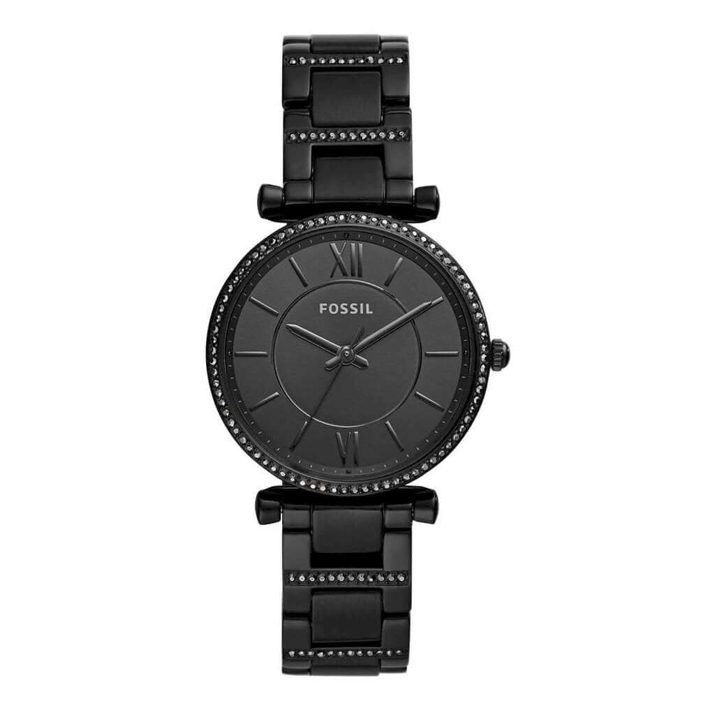 Fossil Carlie ES4488 Women's Black Leather Analog Dial Quartz Wrist Watch EY480