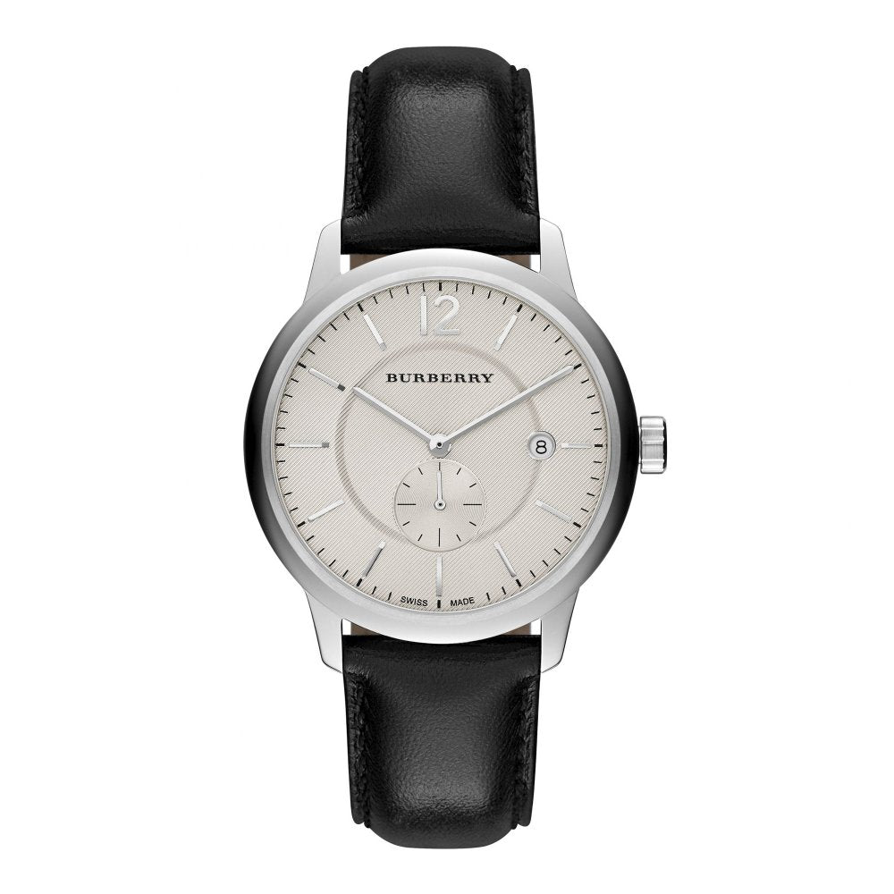 【BURBERRY】BU9206 Silver Dial Black Leather Strap Ladies Watch 26mm