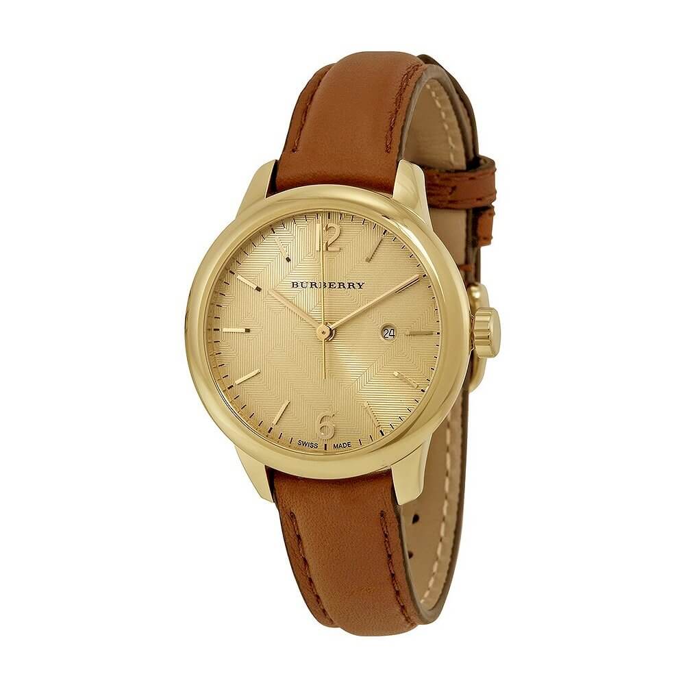 Champagne BU10101 Check Stamped Dial Brown Leather Ladies Watch