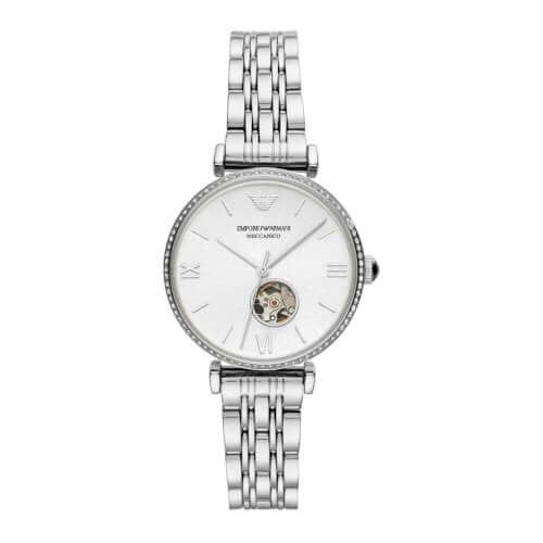 Emporio Armani Automatic Crystal Silver Dial Ladies Watch AR60022