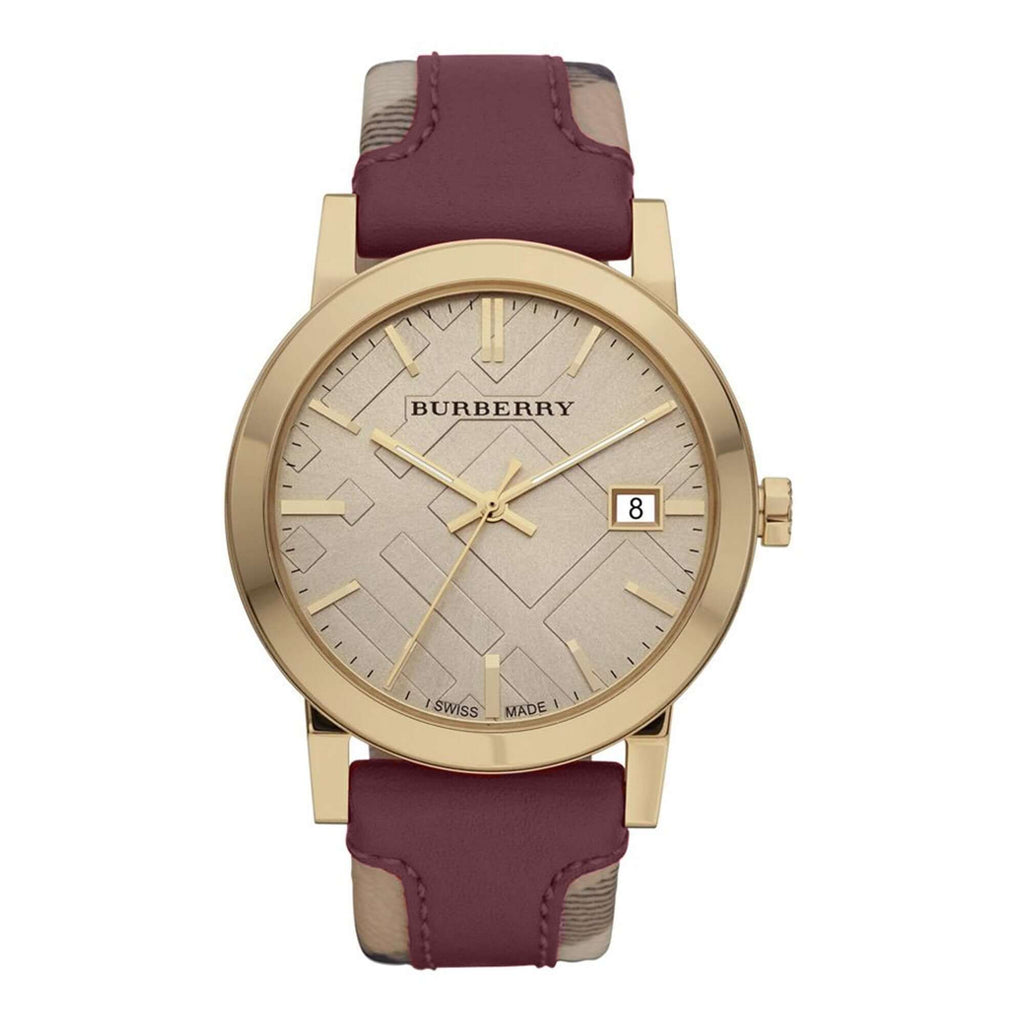 BURBERRY Check Dial & Leather Canvas Strap Watch BU9017